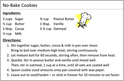Picture featuring shortened version of recipe for quick reference. This is the version that the author uses while making the cookies