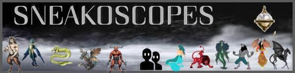 Picture depicts a banner for the column Sneakoscopes, featuring all 12 signs and a sneakoscope in the corner.